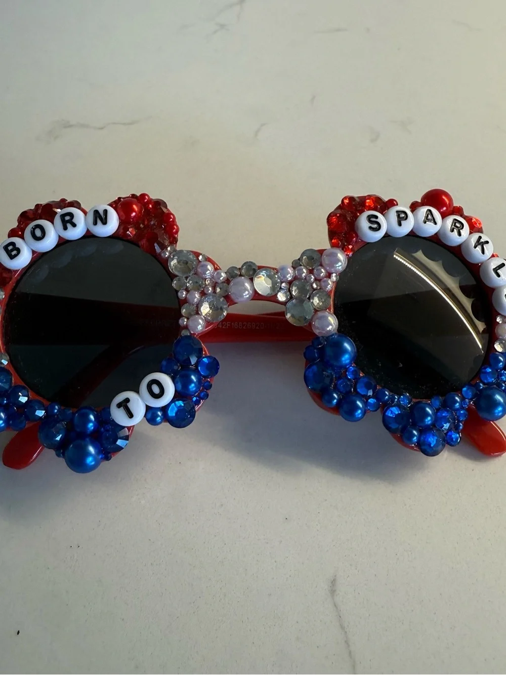 Embellished Round Sunglasses - Red, Blue, white/Silver